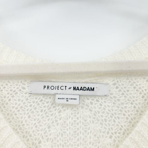 Project Naadam Womens Fall Preppy Open Knit Semi Sheer Sweater Size M‎ Ivory - Picture 2 of 5